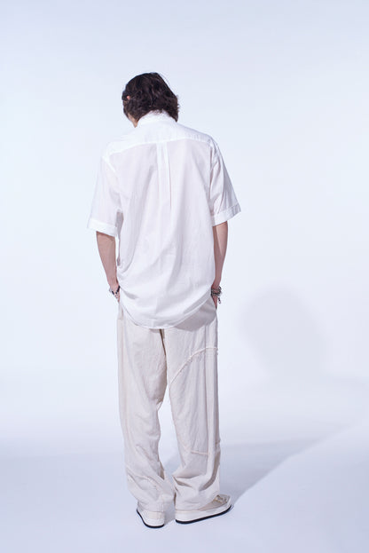 LINEN/COTTON HERRINGBONE ZIGZAG CUT-OUT PANTS