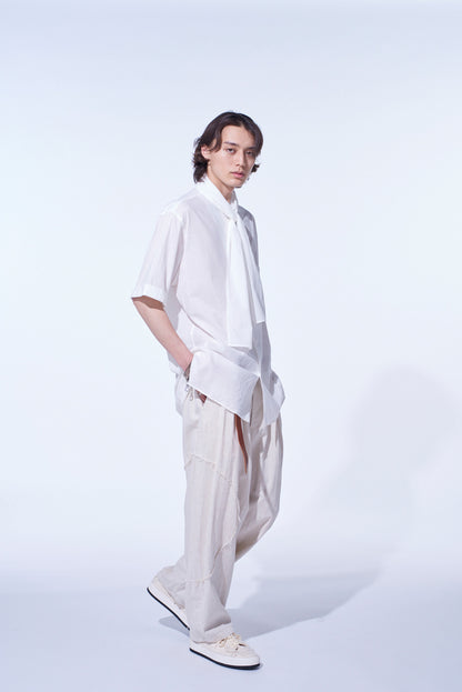 LINEN/COTTON HERRINGBONE ZIGZAG CUT-OUT PANTS