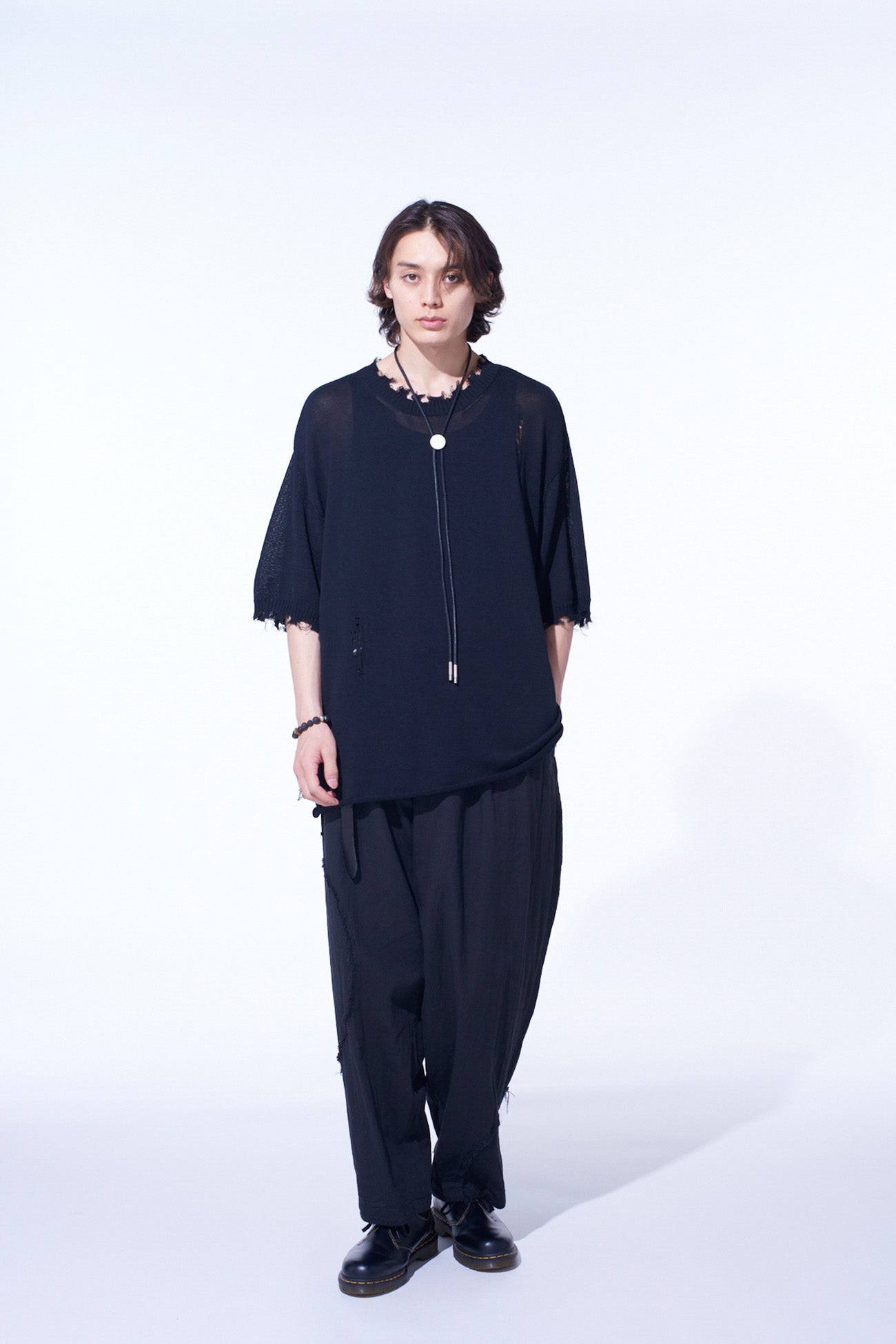 LINEN/COTTON HERRINGBONE ZIGZAG CUT-OUT PANTS