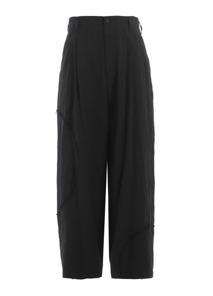 LINEN/COTTON HERRINGBONE ZIGZAG CUT-OUT PANTS
