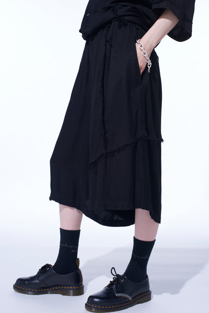 VISCOSE TWILL CUT-OFF WIDE SHORTS