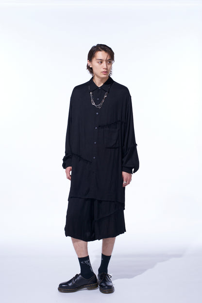 VISCOSE TWILL CUT-OFF WIDE SHORTS