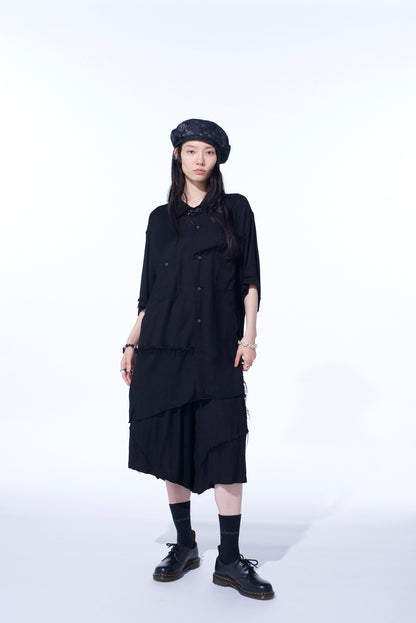 VISCOSE TWILL CUT-OFF WIDE SHORTS