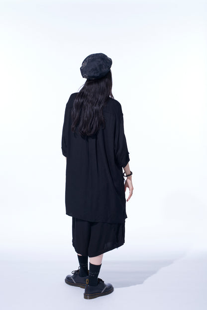 VISCOSE TWILL CUT-OFF WIDE SHORTS