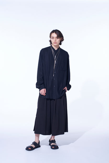 CREPE de CHINE CROPPED WIDE PANTS WITH GUSSETED FLAP POCKET