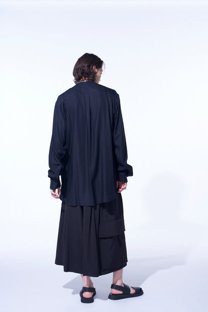 CREPE de CHINE CROPPED WIDE PANTS WITH GUSSETED FLAP POCKET