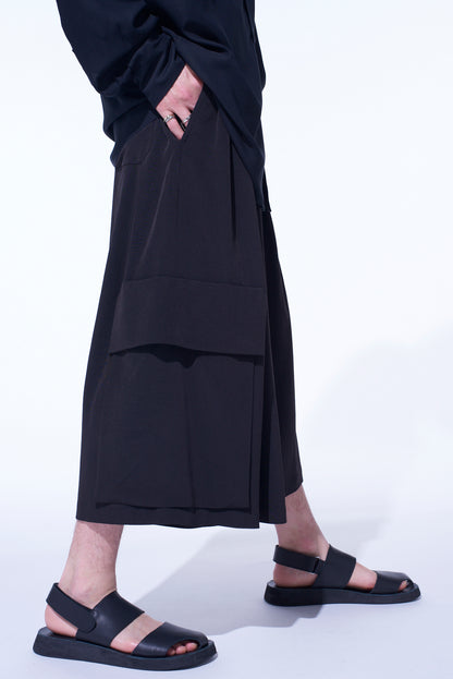 CREPE de CHINE CROPPED WIDE PANTS WITH GUSSETED FLAP POCKET