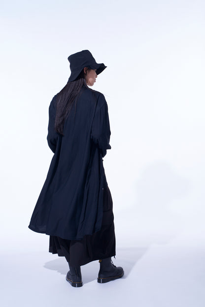 CREPE de CHINE CROPPED WIDE PANTS WITH GUSSETED FLAP POCKET