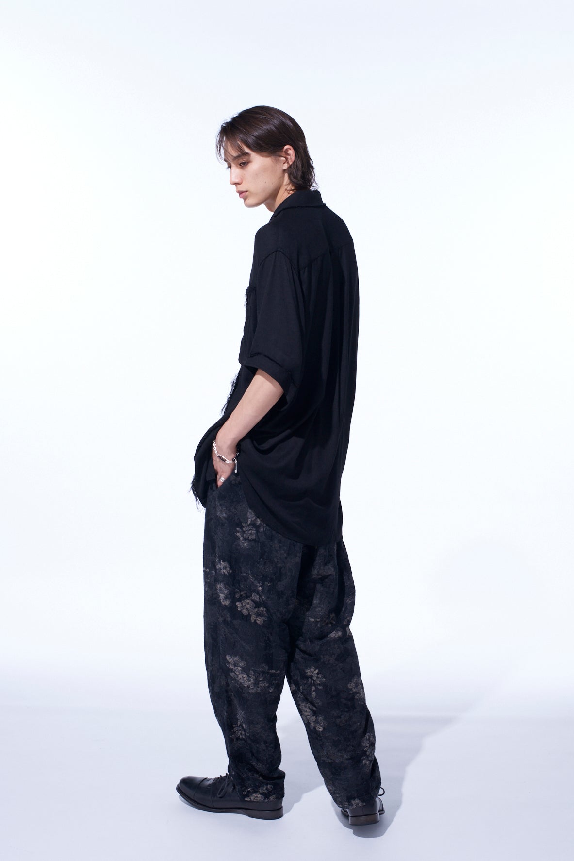 S’YTE × GDC Collaborate Collection- FADED FLORAL JACQUARD OCTAGON STAR EMBROIDERY WAIST-STRING PANTS