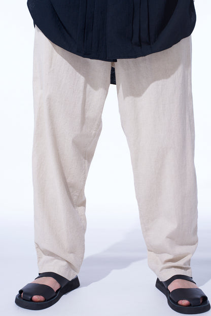 COTTON/LINEN POPLIN WAIST-STRING PANTS