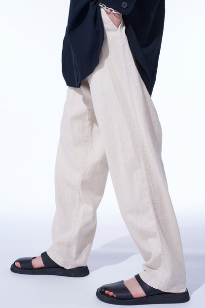 COTTON/LINEN POPLIN WAIST-STRING PANTS