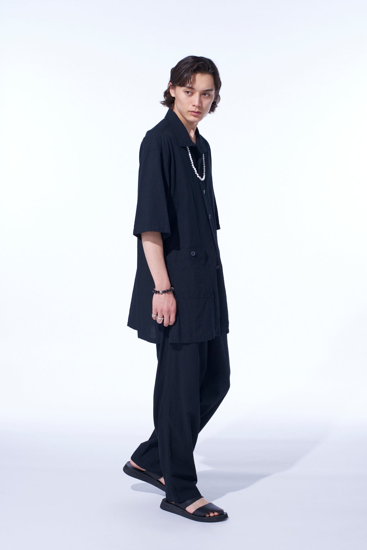 COTTON/LINEN POPLIN WAIST-STRING PANTS