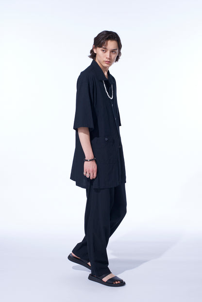 COTTON/LINEN POPLIN WAIST-STRING PANTS