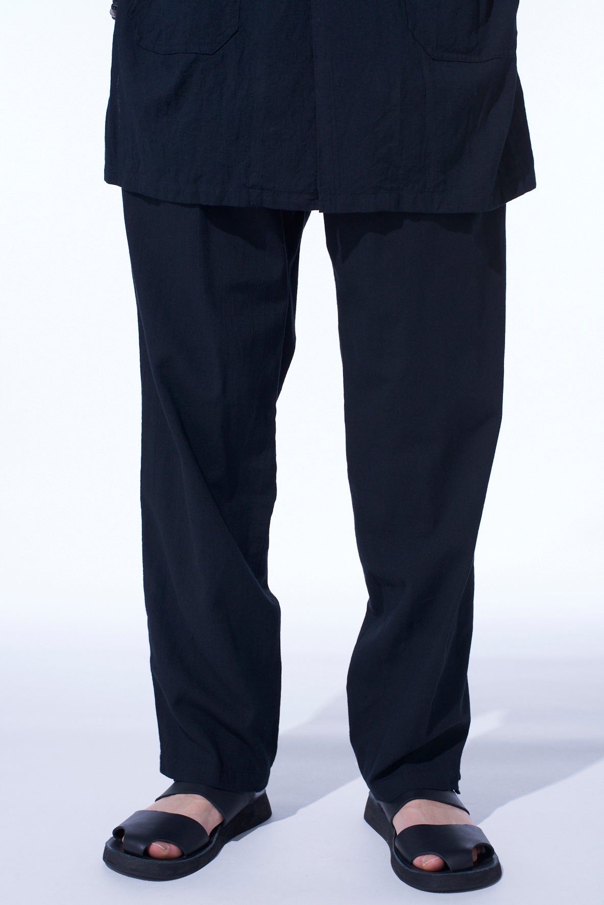 COTTON/LINEN POPLIN WAIST-STRING PANTS
