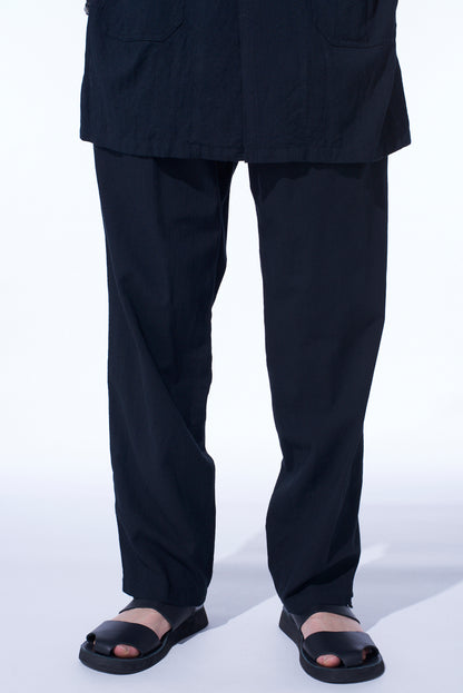 COTTON/LINEN POPLIN WAIST-STRING PANTS