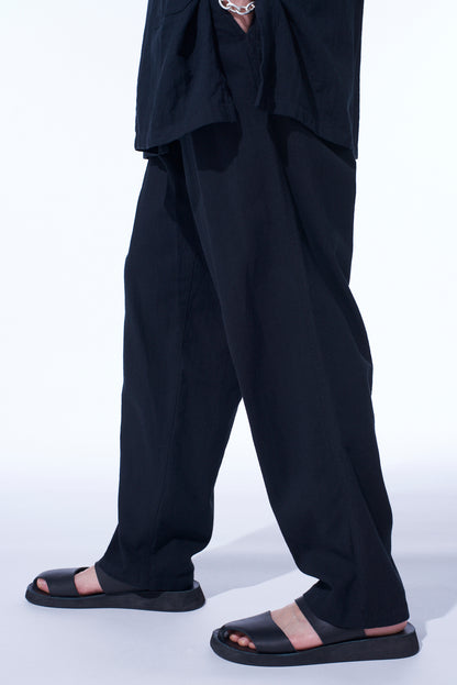 COTTON/LINEN POPLIN WAIST-STRING PANTS
