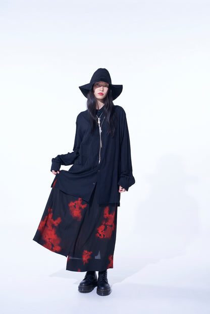 FLAMES PATTERN WAIST-STRING GATHERED SKIRT