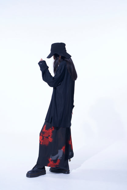 FLAMES PATTERN WAIST-STRING GATHERED SKIRT