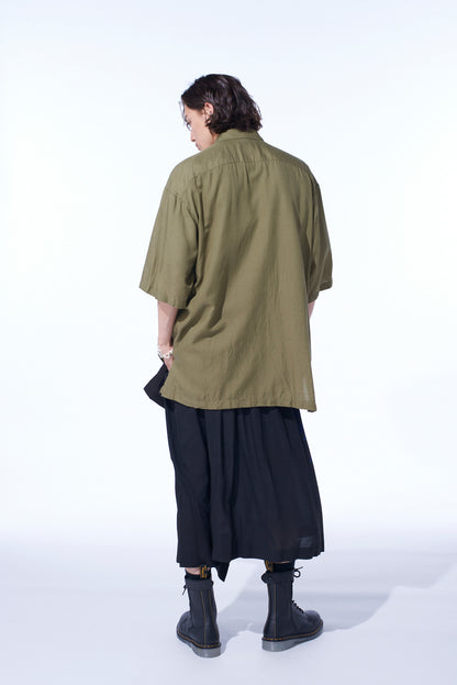 "BLUE CARNATION" COLLAGE PRINTED WAIST-STRING GATHERED SKIRT