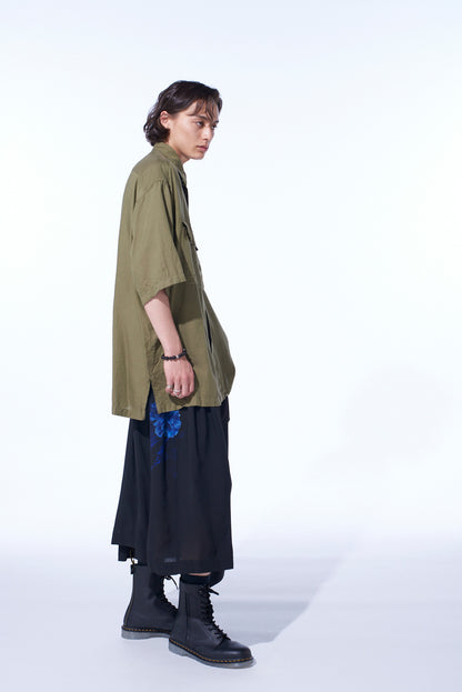 "BLUE CARNATION" COLLAGE PRINTED WAIST-STRING GATHERED SKIRT