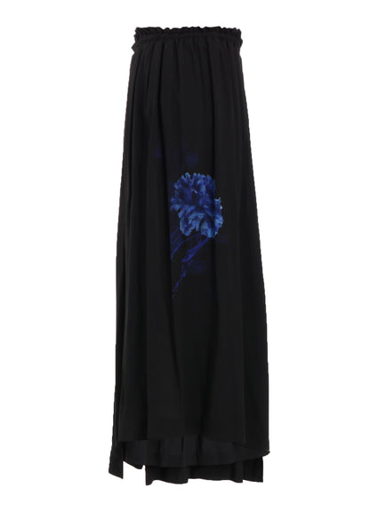 "BLUE CARNATION" COLLAGE PRINTED WAIST-STRING GATHERED SKIRT
