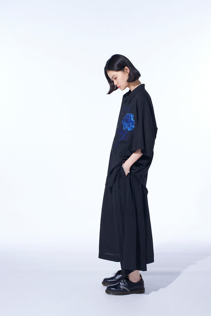 "BLUE CARNATION" COLLAGE PRINTED WAIST-STRING GATHERED SKIRT