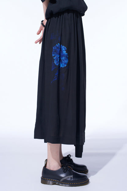 "BLUE CARNATION" COLLAGE PRINTED WAIST-STRING GATHERED SKIRT