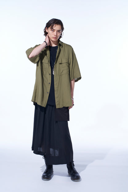 "BLUE CARNATION" COLLAGE PRINTED WAIST-STRING GATHERED SKIRT