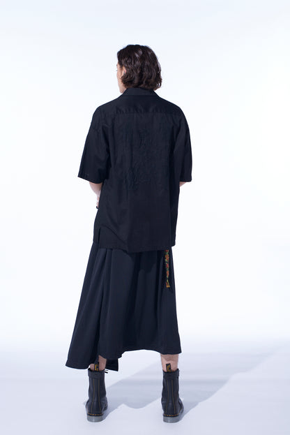 PE/SMOOTH JERSEY WAIST-STRING GATHERED SKIRT WITH TYROLEAN TAPES