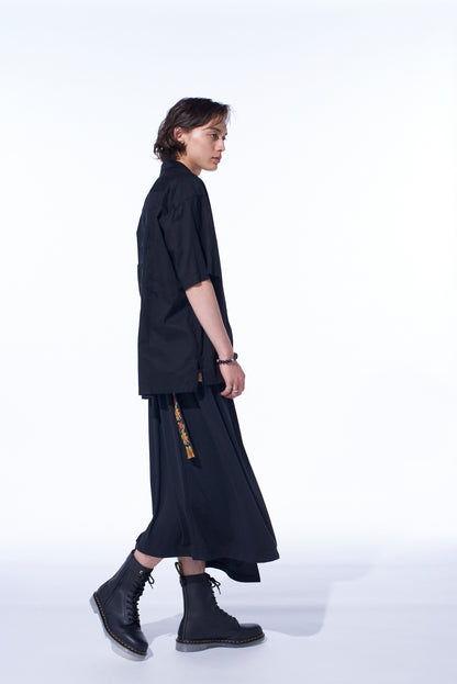 PE/SMOOTH JERSEY WAIST-STRING GATHERED SKIRT WITH TYROLEAN TAPES