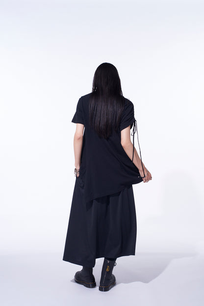 PE/SMOOTH JERSEY WAIST-STRING GATHERED SKIRT WITH TYROLEAN TAPES