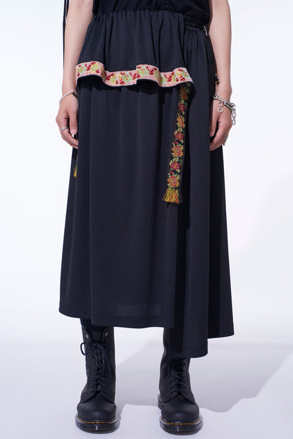 PE/SMOOTH JERSEY WAIST-STRING GATHERED SKIRT WITH TYROLEAN TAPES
