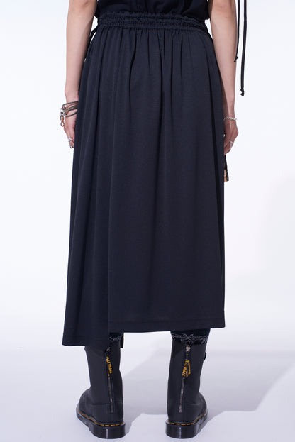 PE/SMOOTH JERSEY WAIST-STRING GATHERED SKIRT WITH TYROLEAN TAPES