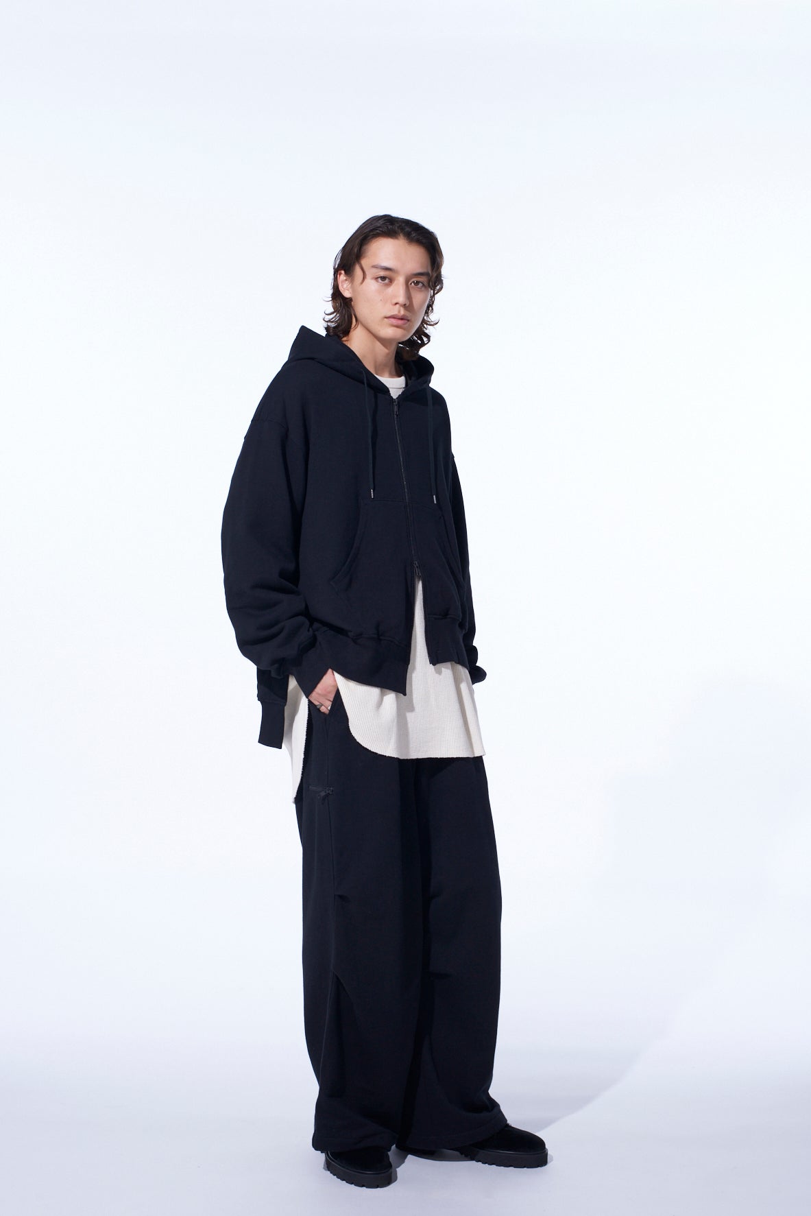 FRENCH TERRY ASYMMETRICAL ZIP-UP HOODIE