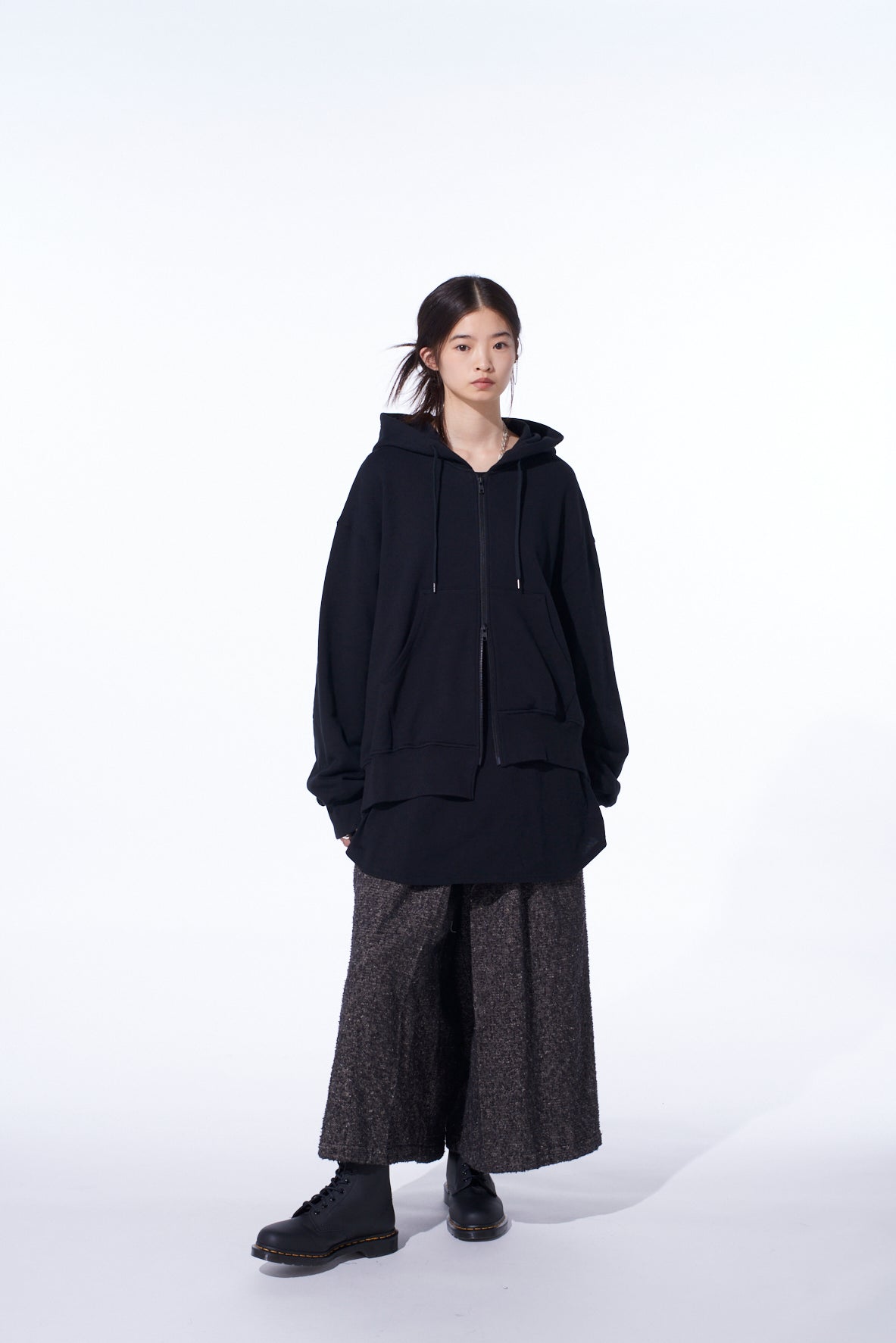 FRENCH TERRY ASYMMETRICAL ZIP-UP HOODIE