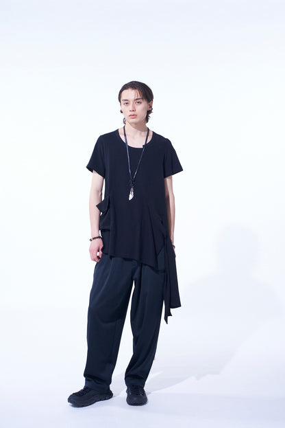 SOFT JERSEY+CREPE de CHINE POCKET SIde SLIT KNOT T-SHIRT