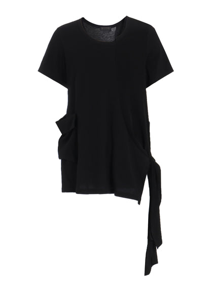 SOFT JERSEY+CREPE de CHINE POCKET SIde SLIT KNOT T-SHIRT