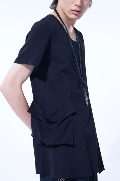 SOFT JERSEY+CREPE de CHINE POCKET SIde SLIT KNOT T-SHIRT