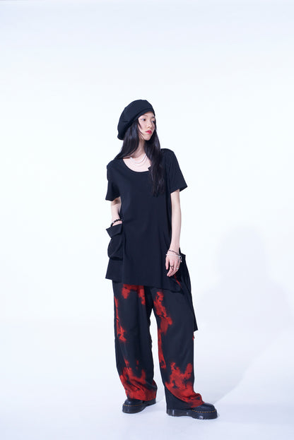 SOFT JERSEY+CREPE de CHINE POCKET SIde SLIT KNOT T-SHIRT