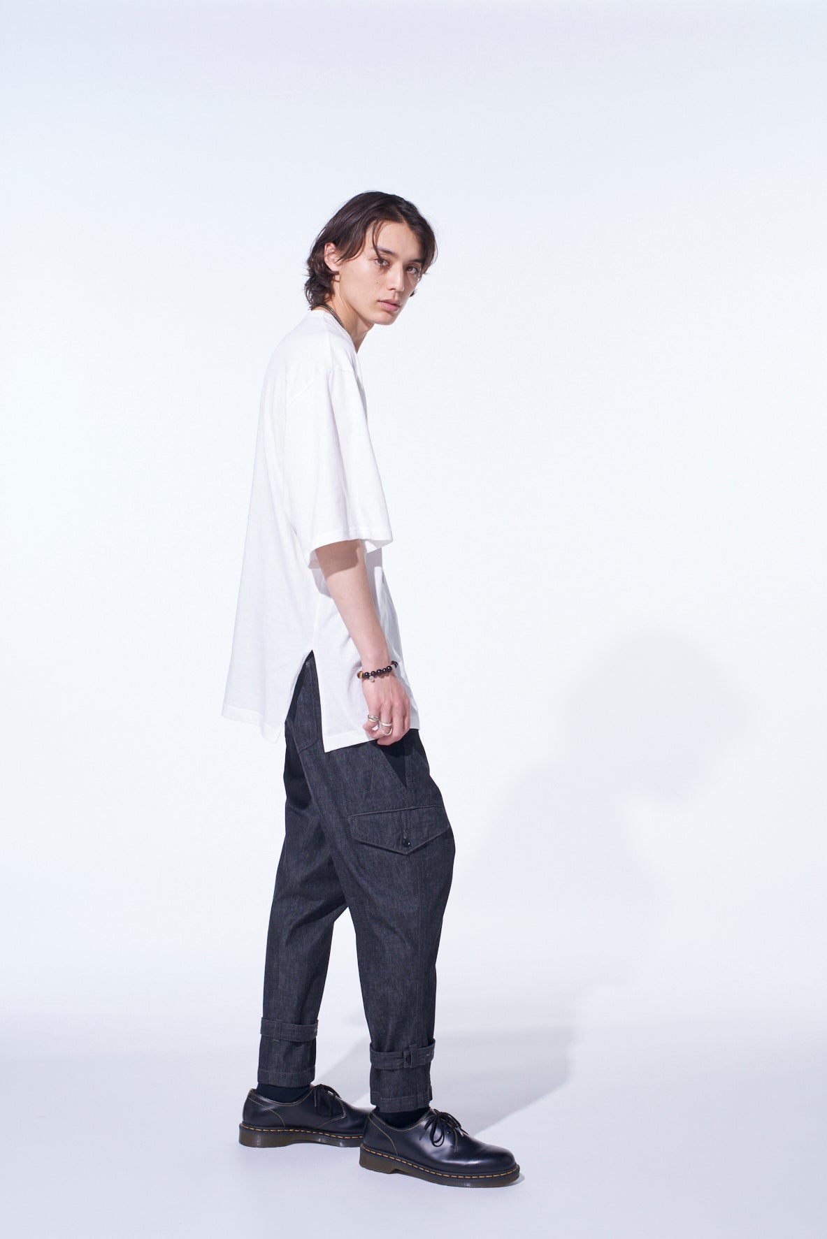 COTTON JERSEY FABRIC SWITCH H/S DRAPED T-SHIRT