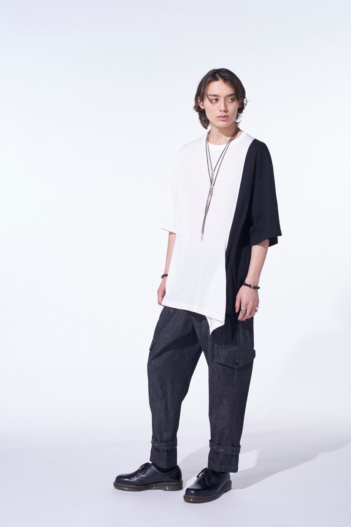 COTTON JERSEY FABRIC SWITCH H/S DRAPED T-SHIRT