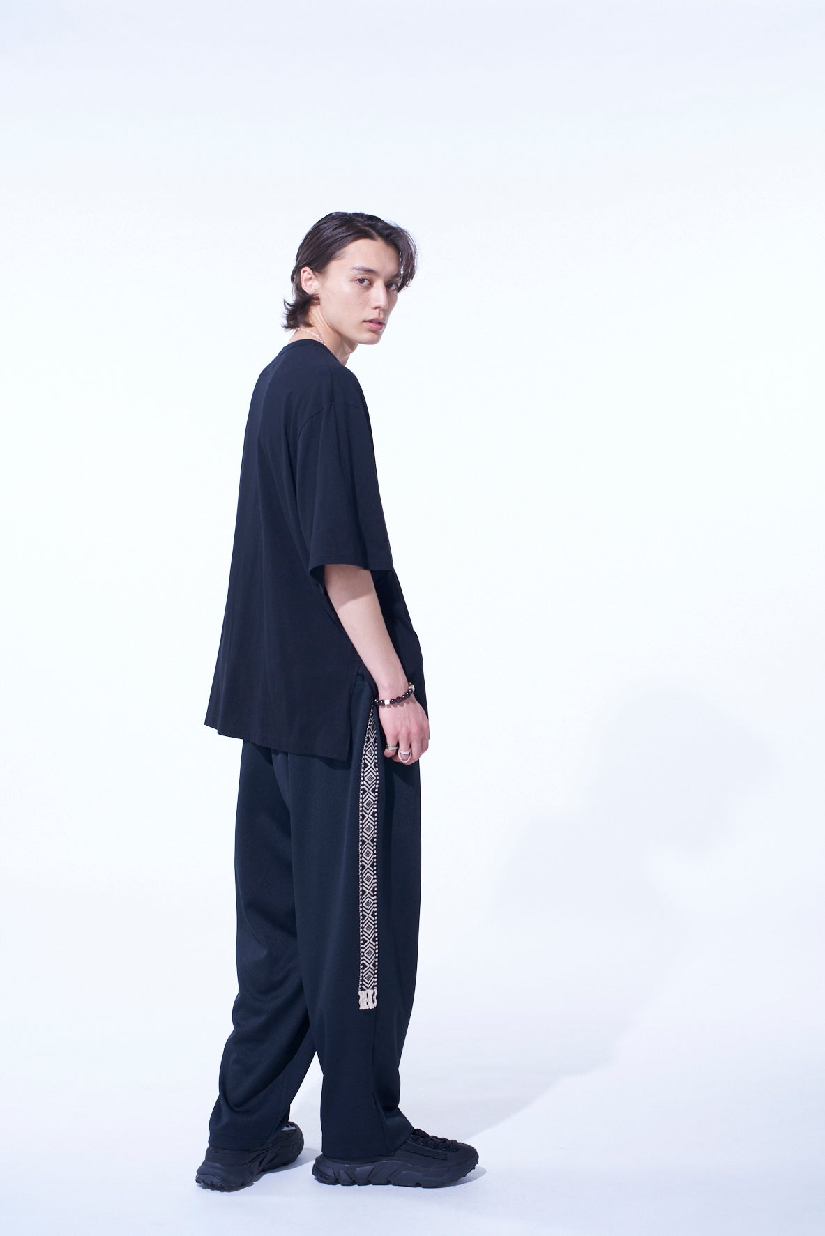 COTTON JERSEY FABRIC SWITCH H/S DRAPED T-SHIRT