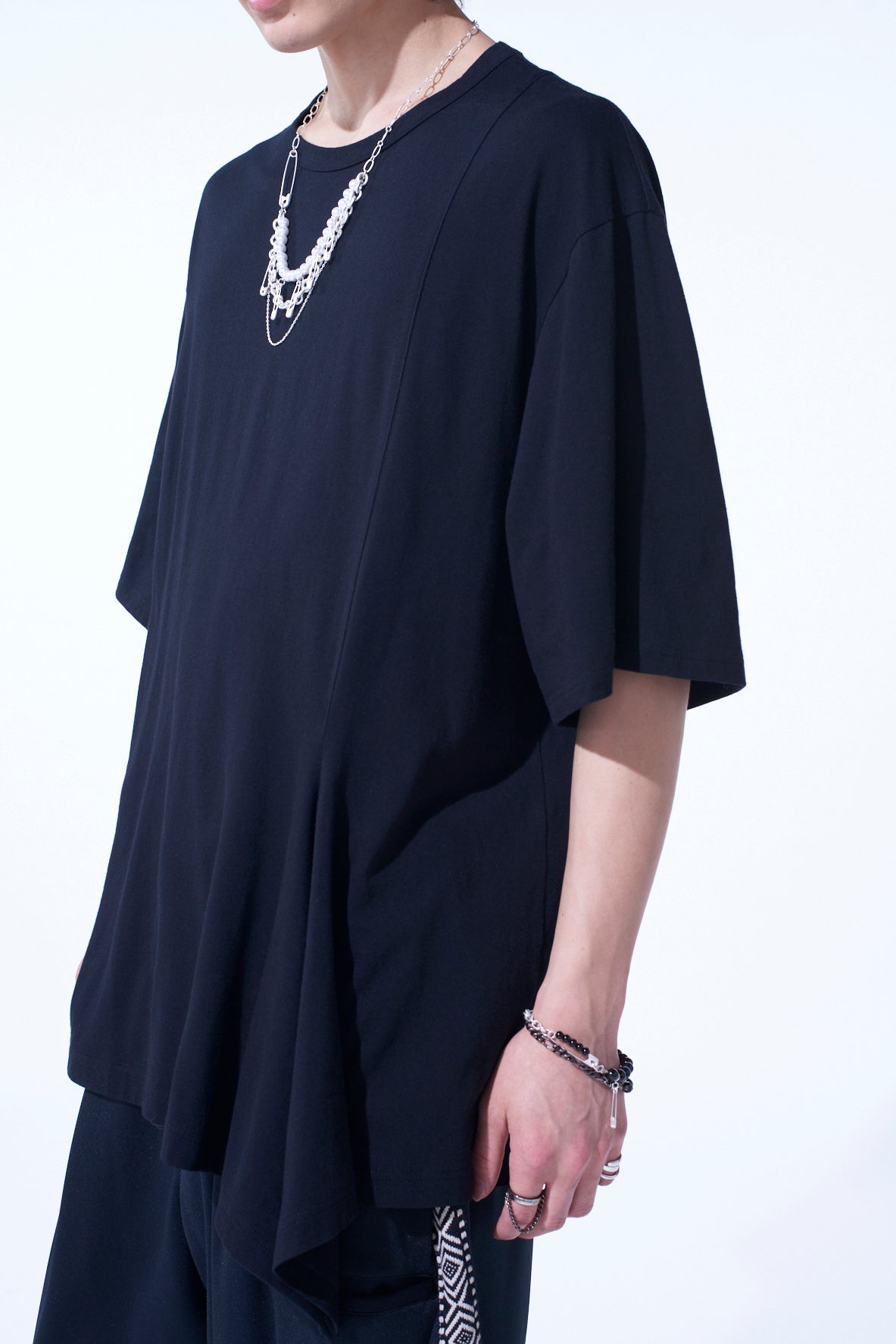 COTTON JERSEY FABRIC SWITCH H/S DRAPED T-SHIRT