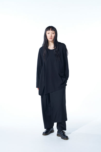 COTTON JERSEY FABRIC SWITCH L/S DRAPED T-SHIRT
