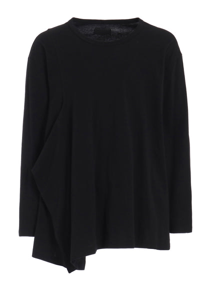 COTTON JERSEY FABRIC SWITCH L/S DRAPED T-SHIRT