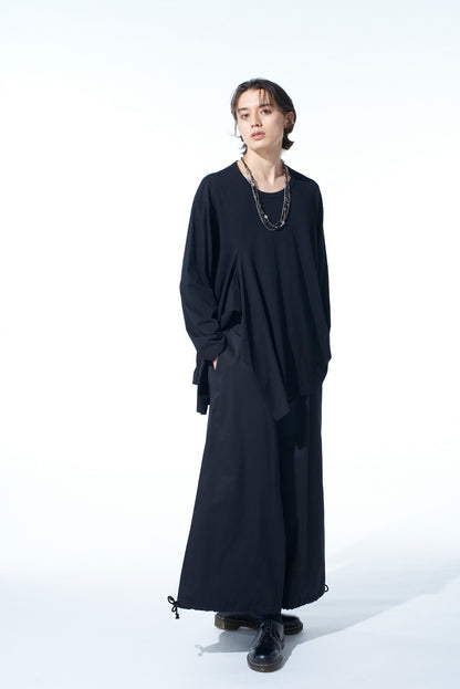 COTTON JERSEY FABRIC SWITCH L/S DRAPED T-SHIRT