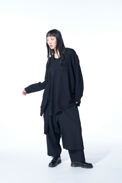 COTTON JERSEY FABRIC SWITCH L/S DRAPED T-SHIRT