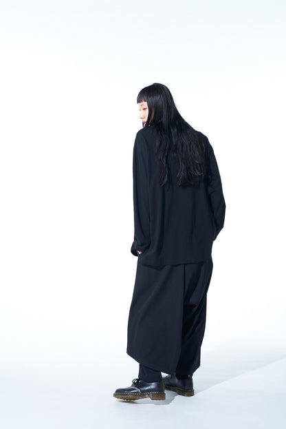 COTTON JERSEY FABRIC SWITCH L/S DRAPED T-SHIRT