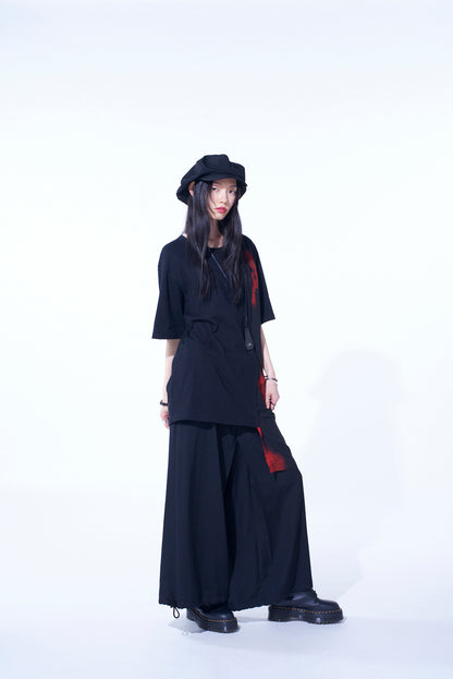 FLAMES PATTERN ASYMMETRICAL S/S T-SHIRT