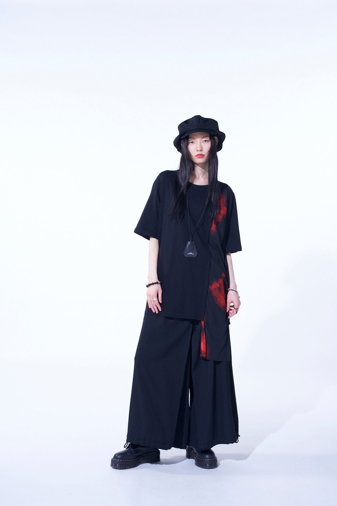 FLAMES PATTERN ASYMMETRICAL S/S T-SHIRT